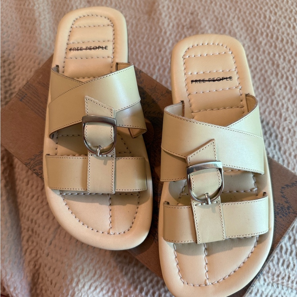 Free People Tan Slide Sandals